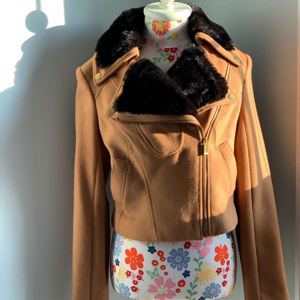 NEW! Bebe Camel & Black Bomber Jacket